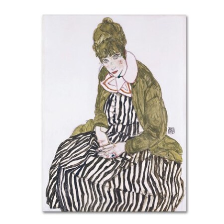 Egon Schiele 'Edith With Striped Dress Sitting' Canvas Art,35x47